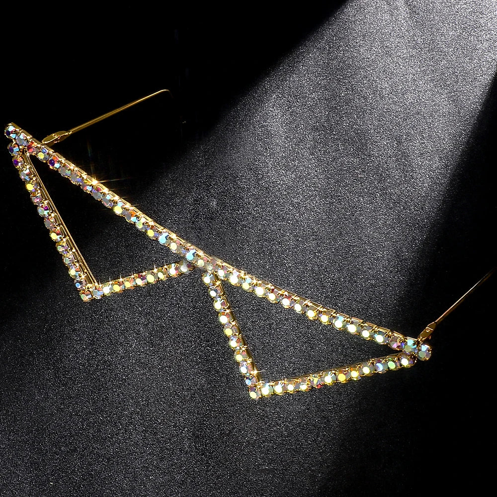 Stonefans Geometric Eyeglass Frame No lens Prom Face Decoration Fashion Colorful Rhinestone Sunglasses Frame Collapsible Jewelry