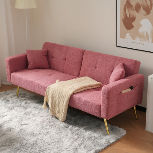 The Sofa Bed Has A Bed Function, Three Adjustable Backrest Angles, Gold Legs, Cushions And Side Storage Pockets