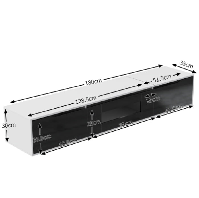 TV Cabinet, High-gloss TV Cabinet, Matching Colours In White And High-gloss Black, With Colour-changing LED Lights. Only Front Cabinet Door High-gloss