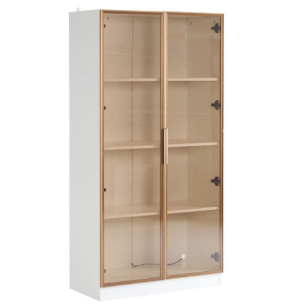 LED Display Cabinet, Clear Display Case For Figures, Storage Shelves With Tempered Glass Door, Storage Cabinet Floor Standing Transparent Showcase 160x80x40 Cm White