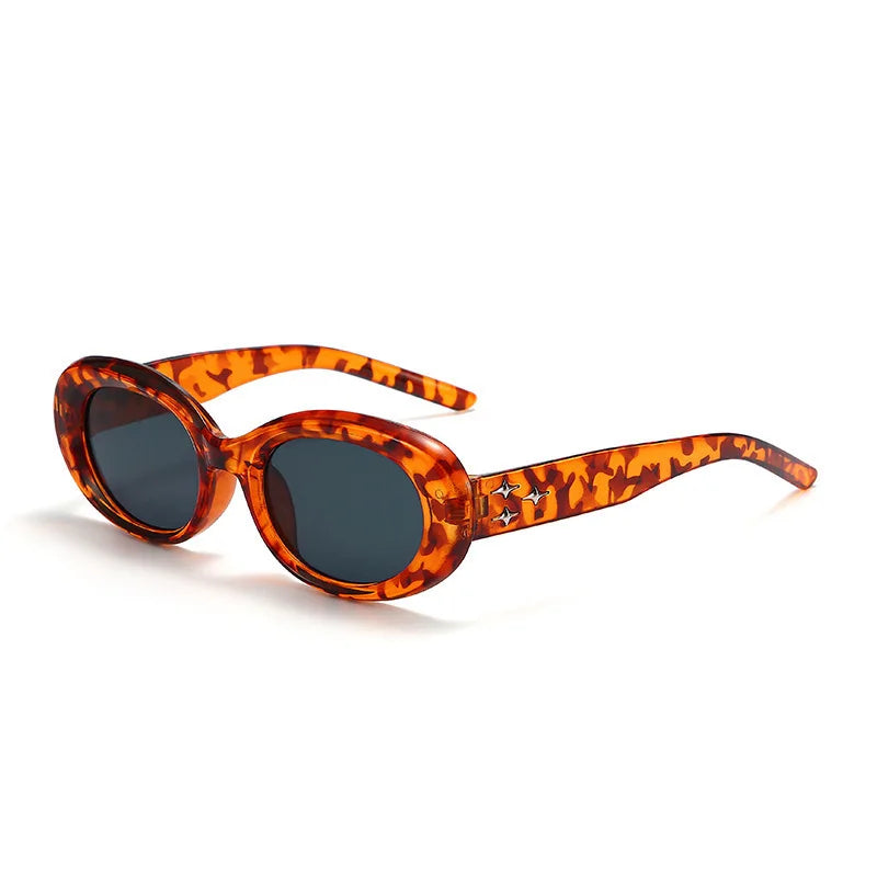 American Retro Elliptical Sunglasses - 3D Star Decor Small Frame Fashion Casual Sun Glasses for Outdoor Unisex Eyewear Accessory