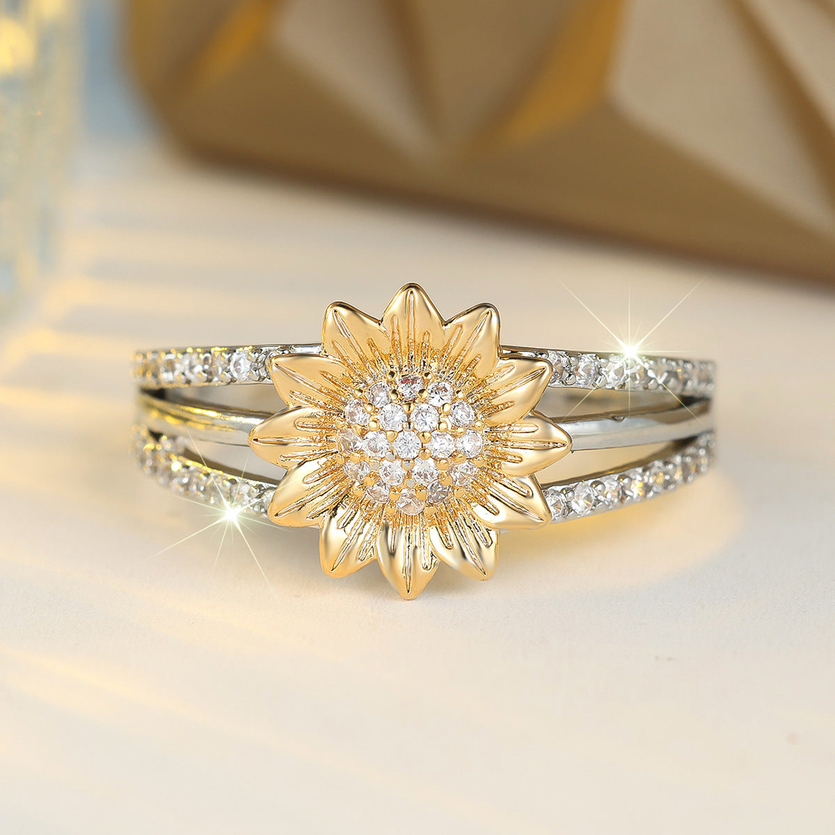 Sunflower Full Diamond Fashion Ring For Women