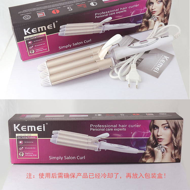 KM-1010 Kemei three stick curling iron does not hurt power generation roll bar water corrugated plywood egg roll big volume perm