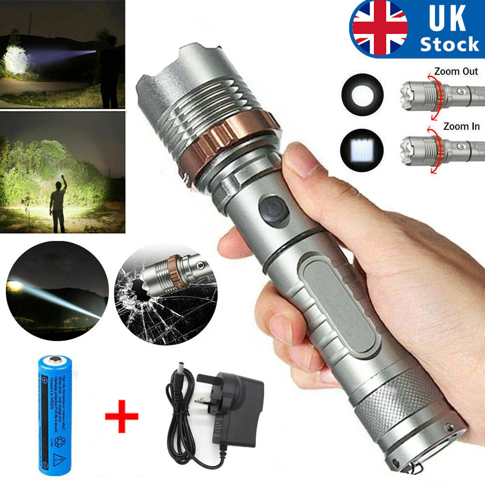 LED Tactical Flashlight Rechargeable LED Work Light Super Bright Torch Emergency Light Escape Hammer
