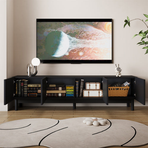 TV Cabinet With Curved, Wave-Shaped Doors, Shelves, And TV Stand With Stabilizing Legs