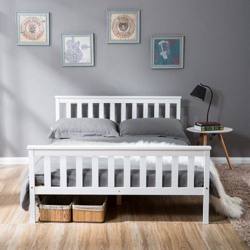 Double Bed Wooden Frame 4ft6 Double Wooden Bed In White For Adults, Kids, Teenagers 4FT6