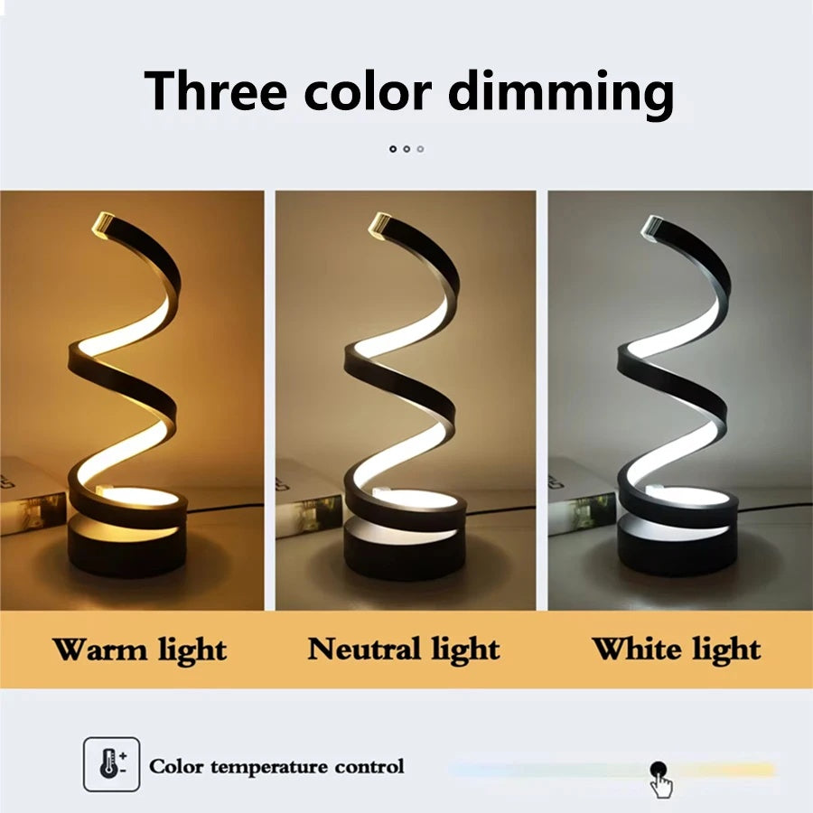 USB Plug In Creative Spiral LED Night Light Dimmable 3 Colors Adjustable For Living Room Office Desk Table Bedroom Bedside Decor