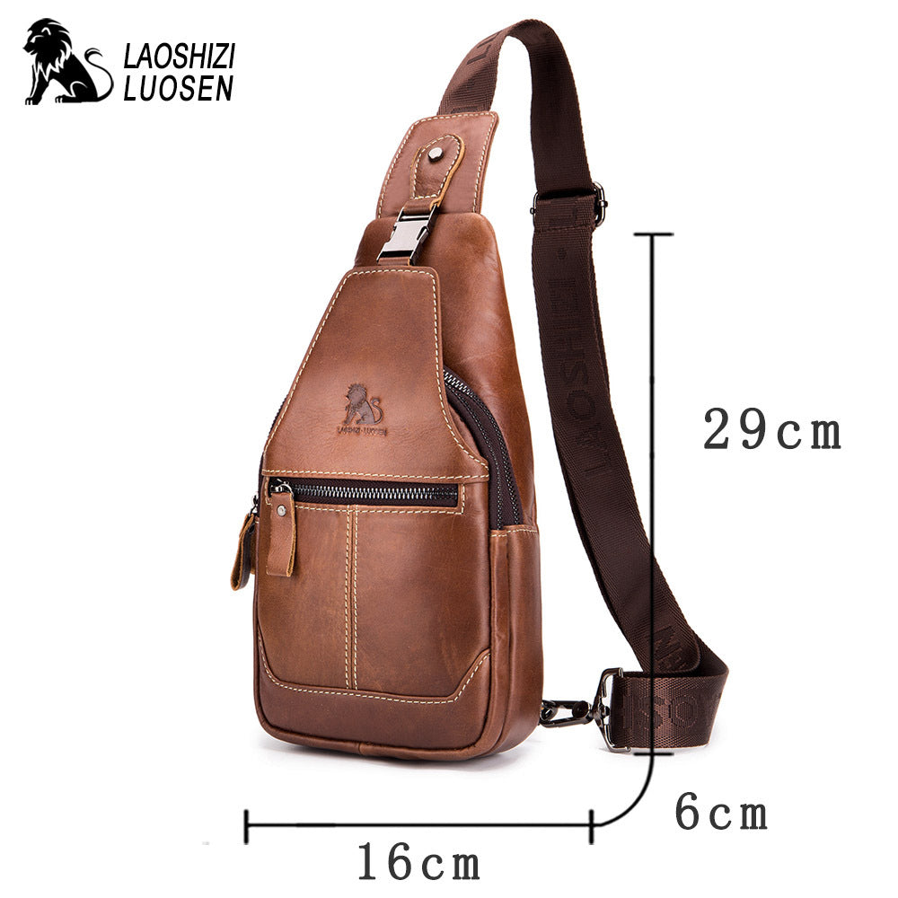 Double Zipper Genuine Leather Crossbody Bags Men Messenger Bags Male Shoulder Bag Chest Bag for Men