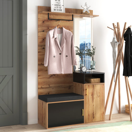 Wardrobe Set, With 4 Coat Hooks, Mirror, Shoe Cabinet, Wall-mounted Coat Rack, Upper Storage Shelf, Hallway Wardrobe With Bench Seat.