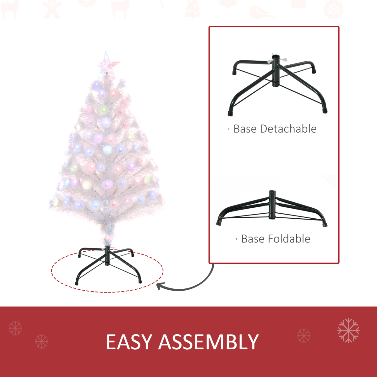 3FT Pre-Lit Artificial Christmas Tree w/ Fibre Optic LED Lights Xmas White