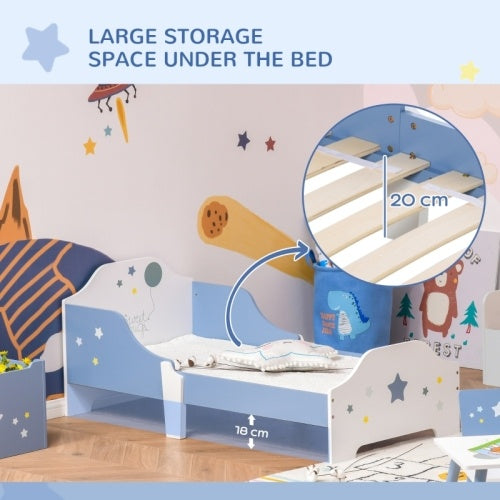 HOMCOM Toddler Bed Frame, Kids Bedroom Furniture For Boys Girls With Safe Guardrails, Low Junior Blue