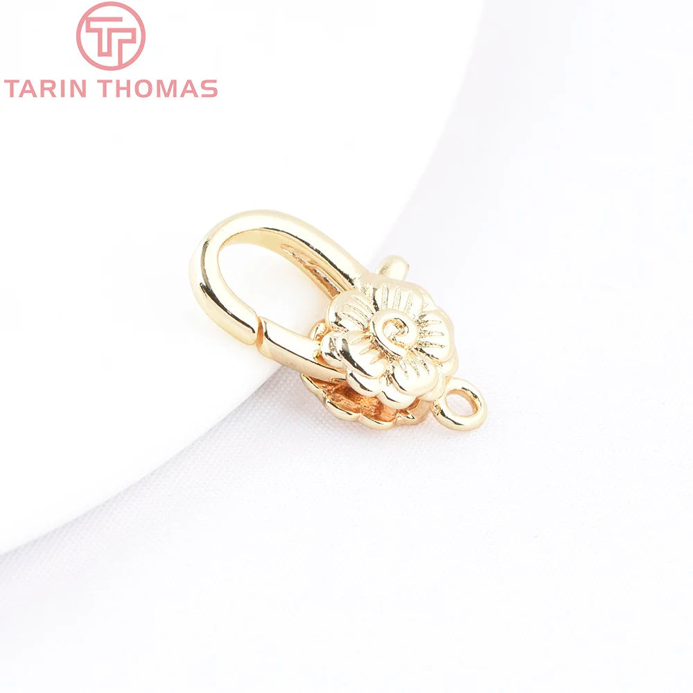 (9730) 4PCS 10x18MM 24K Gold Color Brass Flower Shaped Lobster Clasps High Quality DIY Jewelry Making Findings Accessories