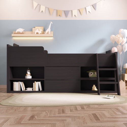 Cabin Bed Mid Sleeper Bed Frame Storage Kids Wooden Bed With Drawers Shelf Storage Low Sleeper Bed 3ft Single Children's White Wooden Bed - 3ft Single 90 X 190 Cm Frame Only