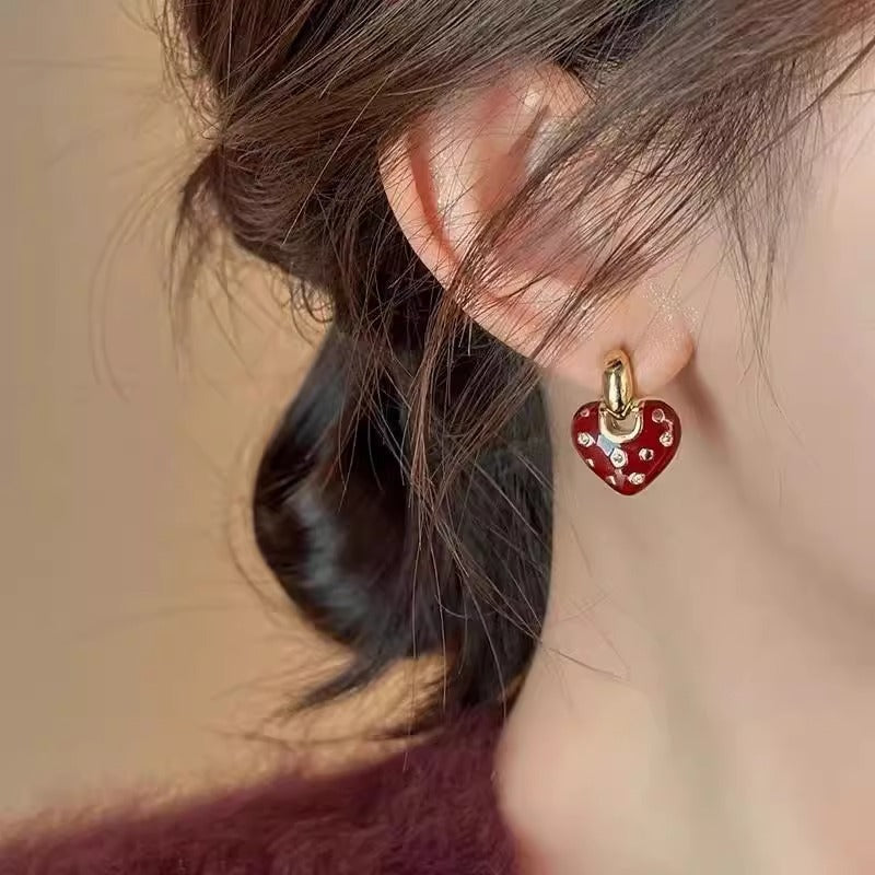 Fashion Red Love Women's Elegant Ear Studs