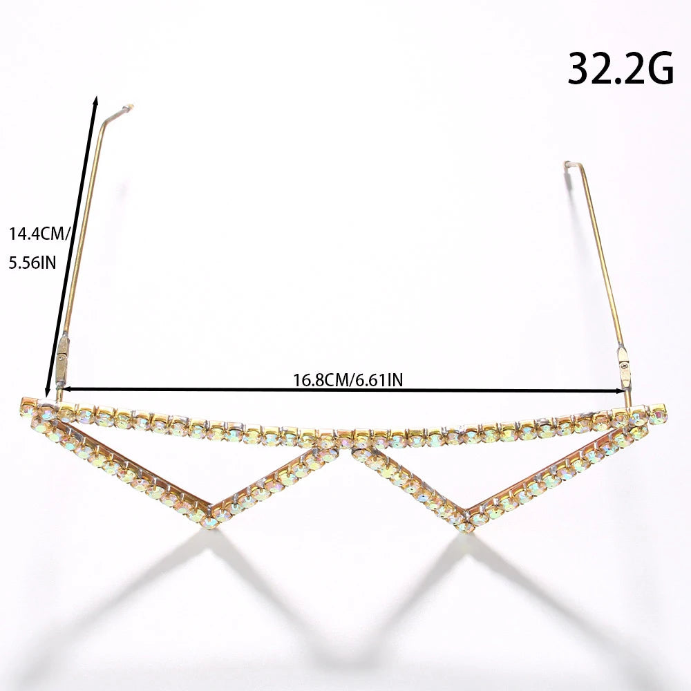 Stonefans Geometric Eyeglass Frame No lens Prom Face Decoration Fashion Colorful Rhinestone Sunglasses Frame Collapsible Jewelry
