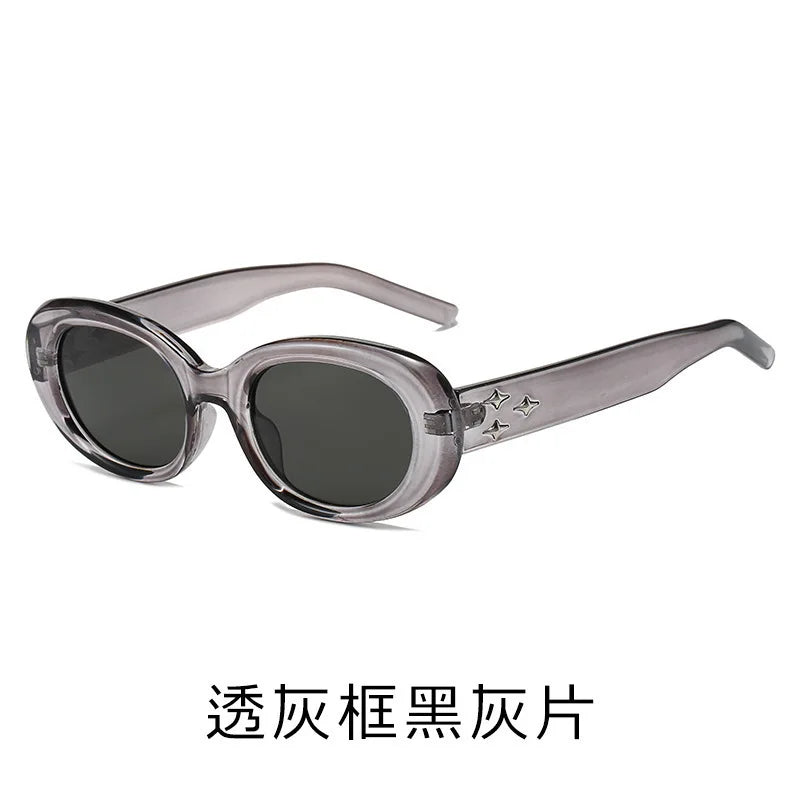 American Retro Elliptical Sunglasses - 3D Star Decor Small Frame Fashion Casual Sun Glasses for Outdoor Unisex Eyewear Accessory