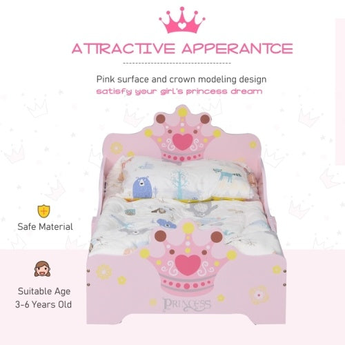 HOMCOM Kids Toddler Bed Princess Crown Theme Safety Side Rails Slats Home Bedroom Furniture Boys Girls 3-6 Yrs  143 X 73 X 60 Cm