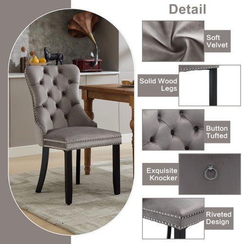 Modern Set Of 4 Upholstered Velvet Dining Chairs, Button Tufted Kitchen Lounge Chairs With Solid Wood Legs, Riveted Trim And Knocker Ring, For Dining Room Living Room,