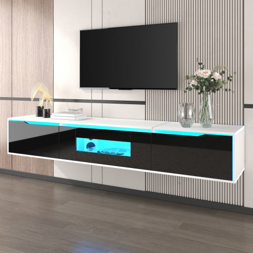 TV Cabinet, High-gloss TV Cabinet, Matching Colours In White And High-gloss Black, With Colour-changing LED Lights. Only Front Cabinet Door High-gloss