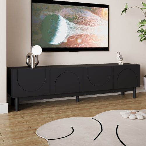 TV Cabinet With Curved, Wave-Shaped Doors, Shelves, And TV Stand With Stabilizing Legs