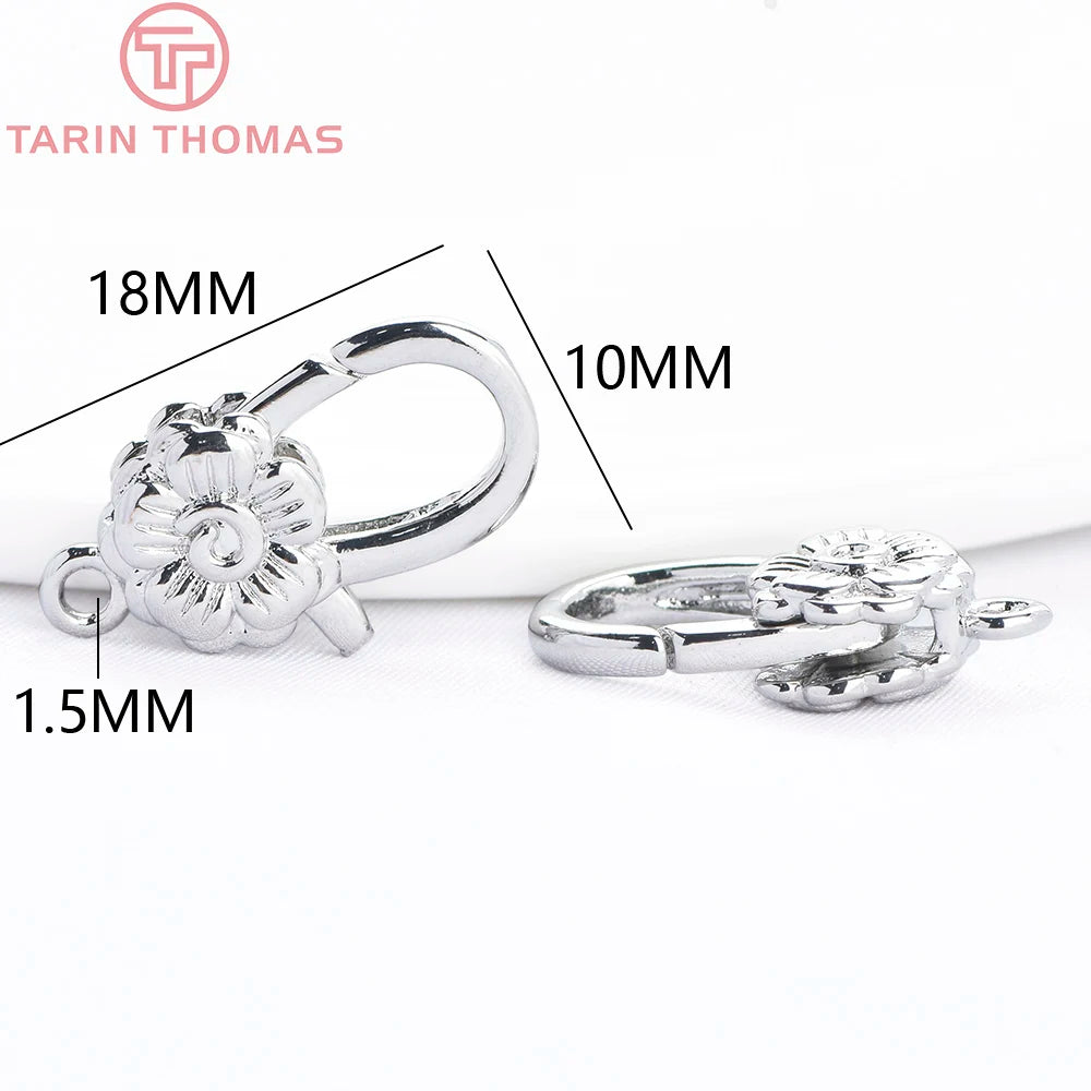 (9730) 4PCS 10x18MM 24K Gold Color Brass Flower Shaped Lobster Clasps High Quality DIY Jewelry Making Findings Accessories