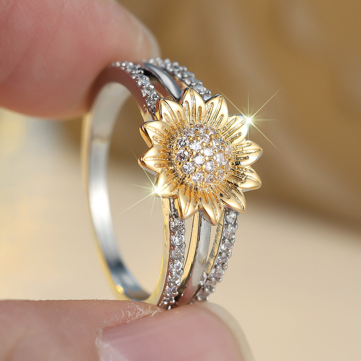 Sunflower Full Diamond Fashion Ring For Women