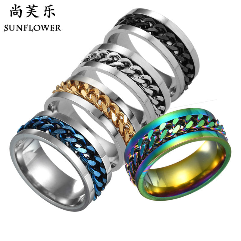 Rotating Chain Ring Men's Titanium Steel Cool Ring Ring Cross-border Jewelry Wholesale Factory Direct Sales