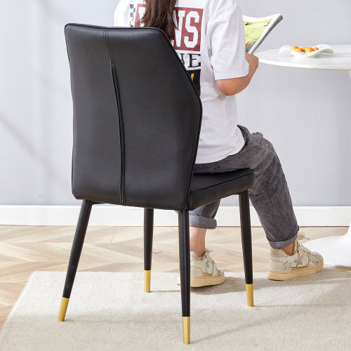 4 Modern Dining Chairs With Stylish PU Patterned Backrest And Black Metal Legs For A Comfortable Home Experience In The Kitchen, Bedroom And Office.