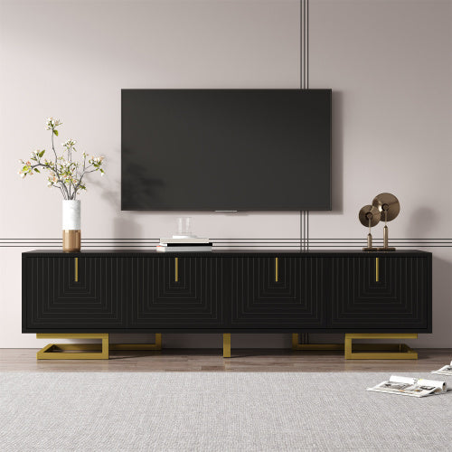 TV Cabinet, TV Stand With Textured Doors, TV Furniture, Golden Handles And Golden Legs