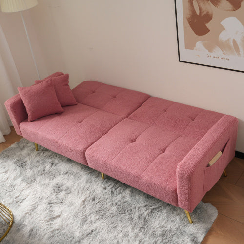 The Sofa Bed Has A Bed Function, Three Adjustable Backrest Angles, Gold Legs, Cushions And Side Storage Pockets