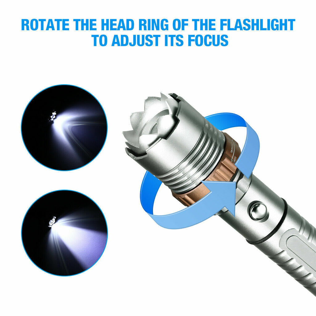 LED Tactical Flashlight Rechargeable LED Work Light Super Bright Torch Emergency Light Escape Hammer