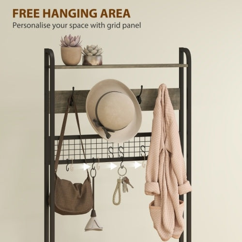 HOMCOM 5-In-1 Industrial-Style Hallway Tree - Grey Black