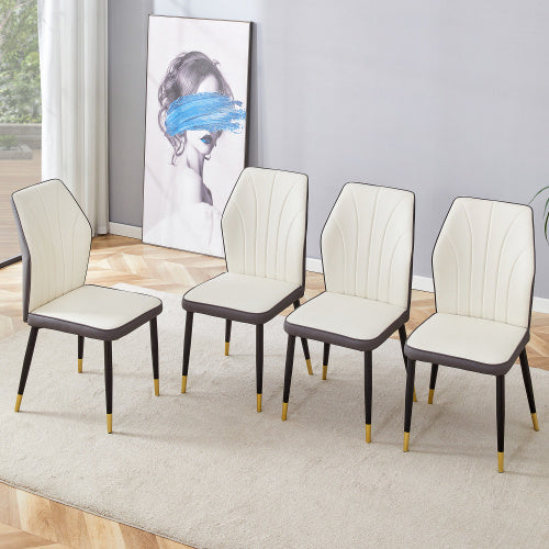 4 Modern Dining Chairs With Stylish PU Patterned Backrest And Black Metal Legs For A Comfortable Home Experience In The Kitchen, Bedroom And Office.