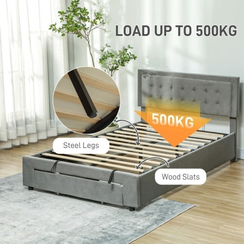 HOMCOM Double Size Ottoman Bed Frame, With Front Drawer - Grey