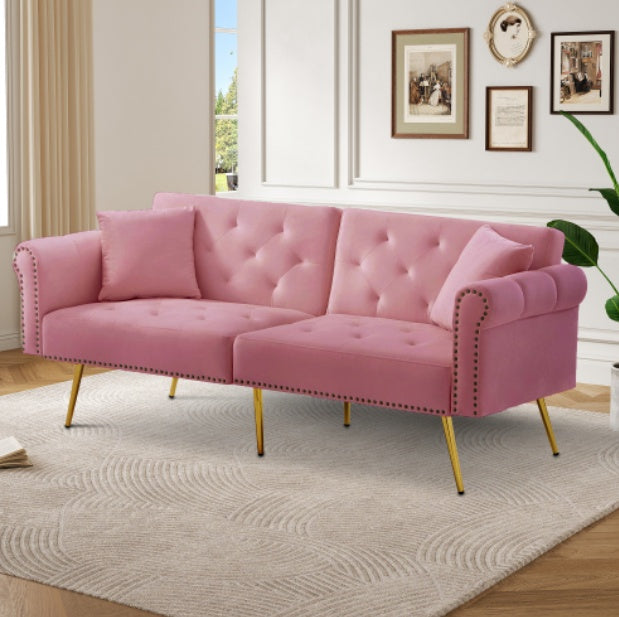 Modern 2-Seater Sofa Bed    Velvet Upholstery, 3  Stage Adjustable Backrest  Gold  Plated Metal Feet Stylish Sofa With Sleeping Function  Space-Saving Durable Ideal For Small Spaces