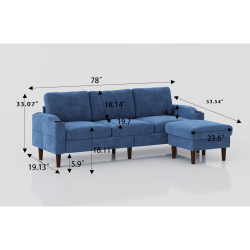 Convertible Combination Sofa Sofa L-Shaped Sofa With Storage Cabinet Footstool, Living Room Navy Blue Sofa, Living Room Bedroom Office Small Space 3-Seater Combination Sofa