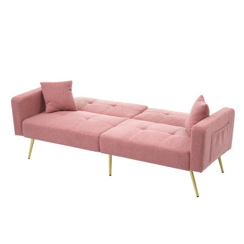 The Sofa Bed Has A Bed Function, Three Adjustable Backrest Angles, Gold Legs, Cushions And Side Storage Pockets