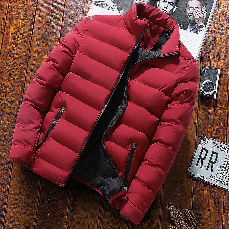 Men's stand collar cotton coat men's 2022 autumn and winter new youth waterproof zipper autumn and winter solid color large size coat cross border
