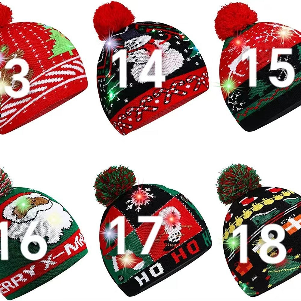 Genuine yarn all acrylic jacquard LED Christmas wool hat autumn and winter warm knitted Christmas hat