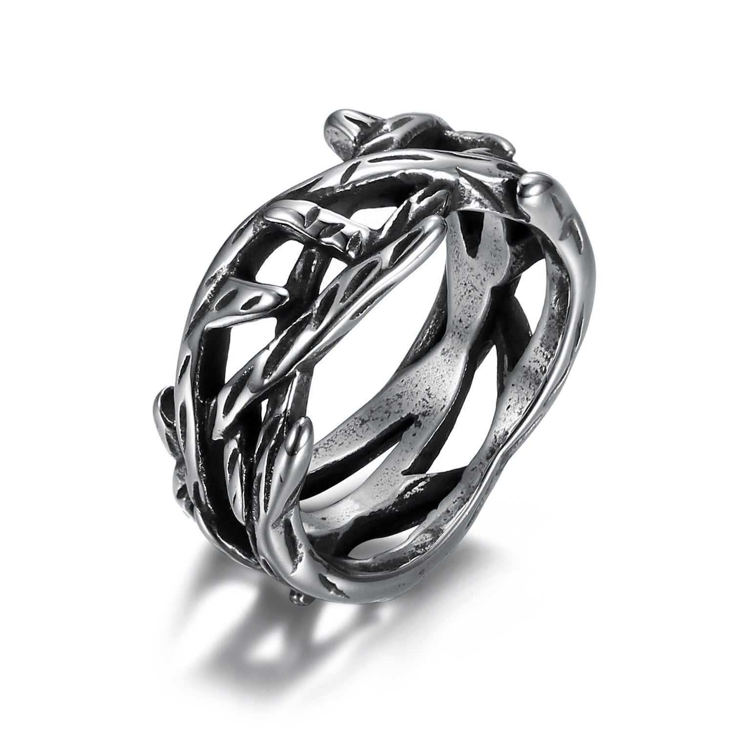 European and American models tree of life titanium steel gold ring retro polished jewelry spot