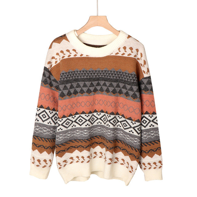 Vintage Sweaters Women Pullover Winter Striped Jumpers Korea