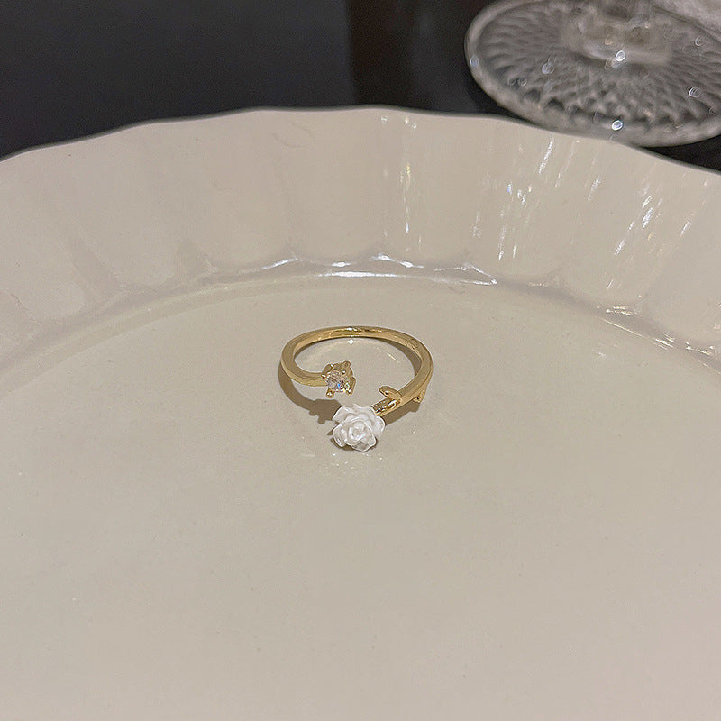 Light luxury high-end design pearl ring female niche ins style exquisite zircon ring open ring hand jewelry