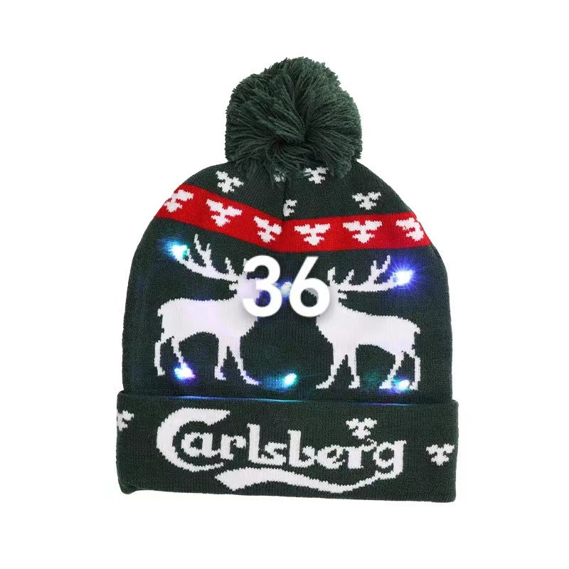 Genuine yarn all acrylic jacquard LED Christmas wool hat autumn and winter warm knitted Christmas hat