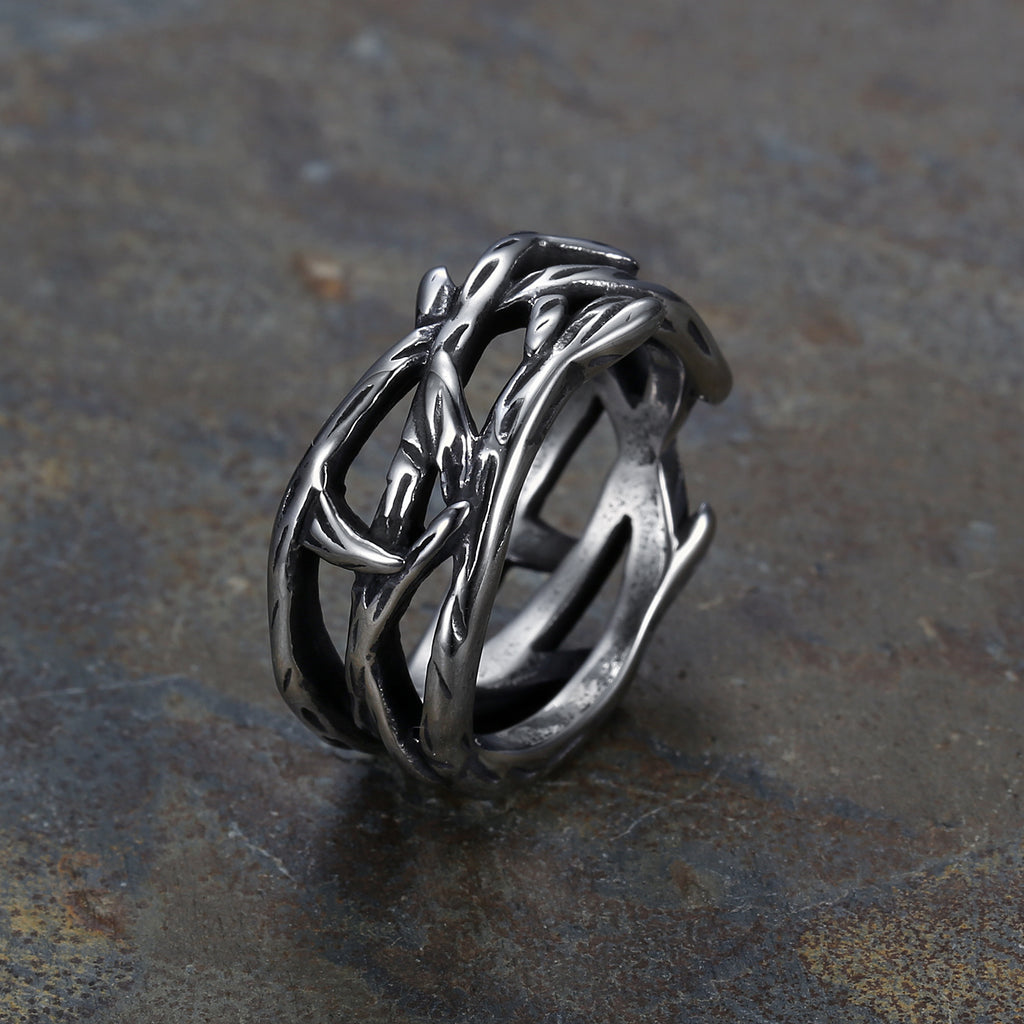 European and American models tree of life titanium steel gold ring retro polished jewelry spot