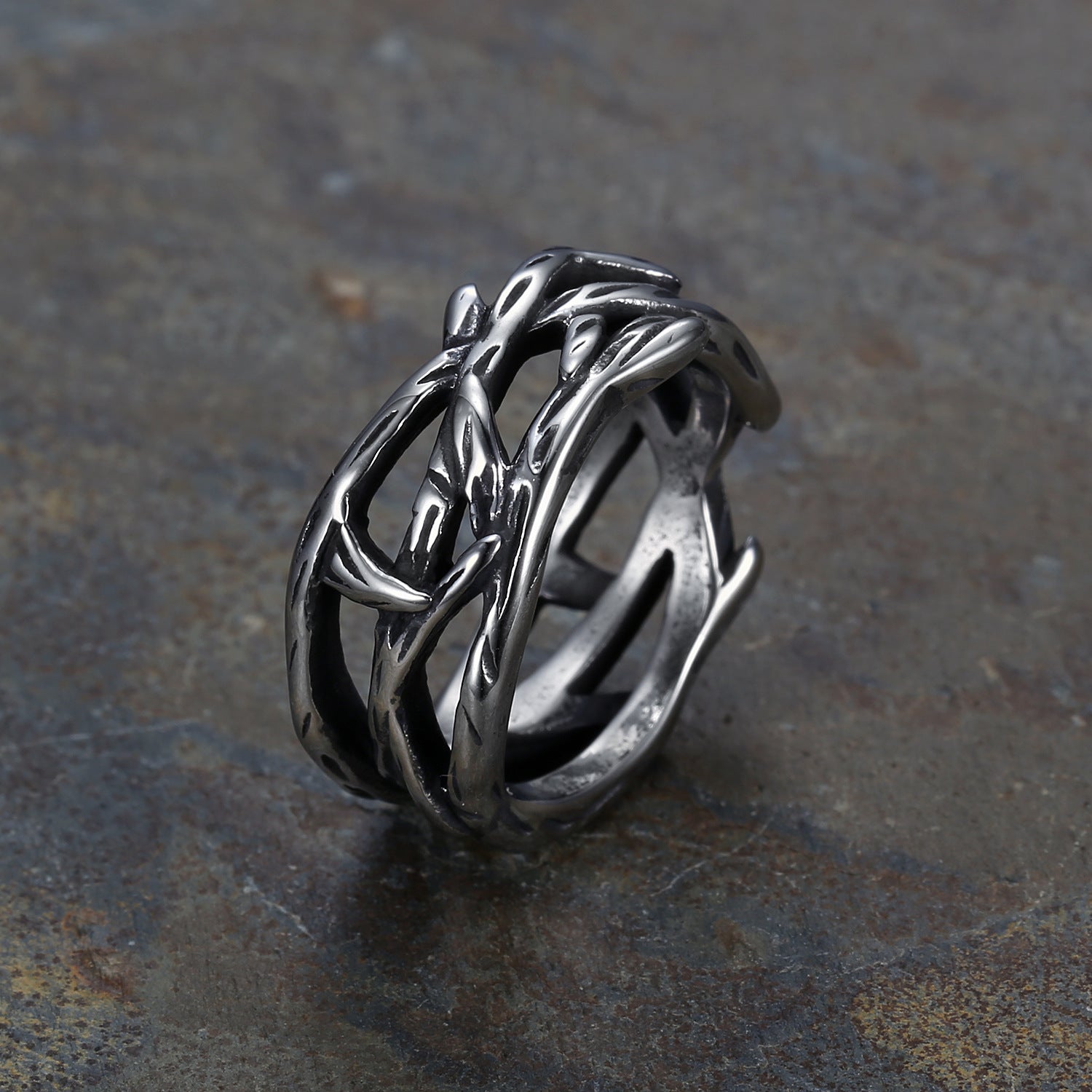 European and American models tree of life titanium steel gold ring retro polished jewelry spot