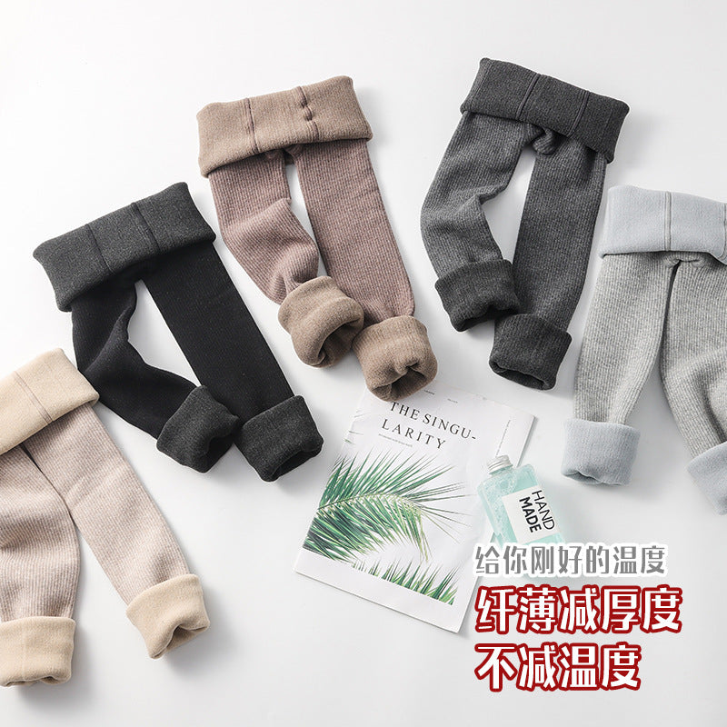Girls' fleece leggings autumn and winter children's leggings baby warm pants thickened outer wear pantyhose one velvet