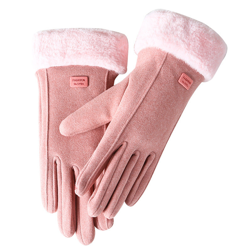Women's winter cycling warm Korean style velvet thickened touch screen cold and windproof winter electric car German velvet gloves