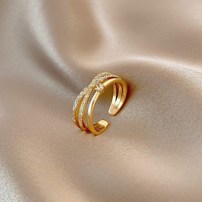 Light luxury high-end design pearl ring female niche ins style exquisite zircon ring open ring hand jewelry