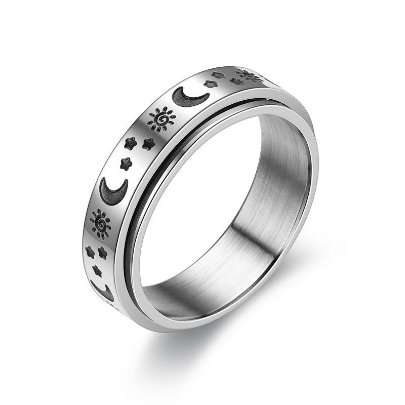 Star Moon Titanium Steel Rotatable Ring Male European and American Stainless Steel Couple Ring Cross-border Explosive Supply