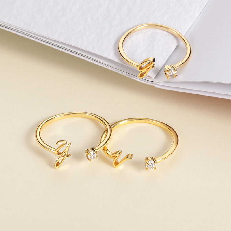 Cross-border simple letter ring English letter ring women's opening adjustable ring name ring spot